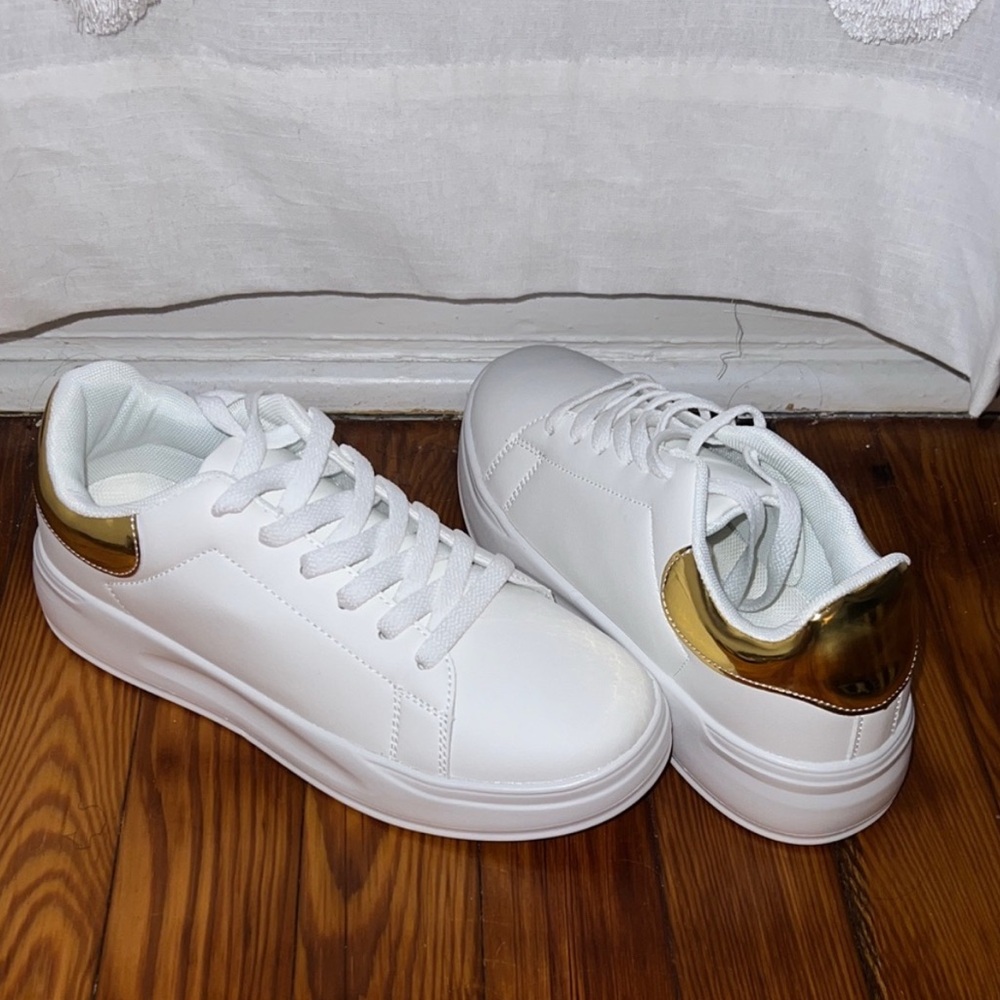 White and Gold Women's Sneakers